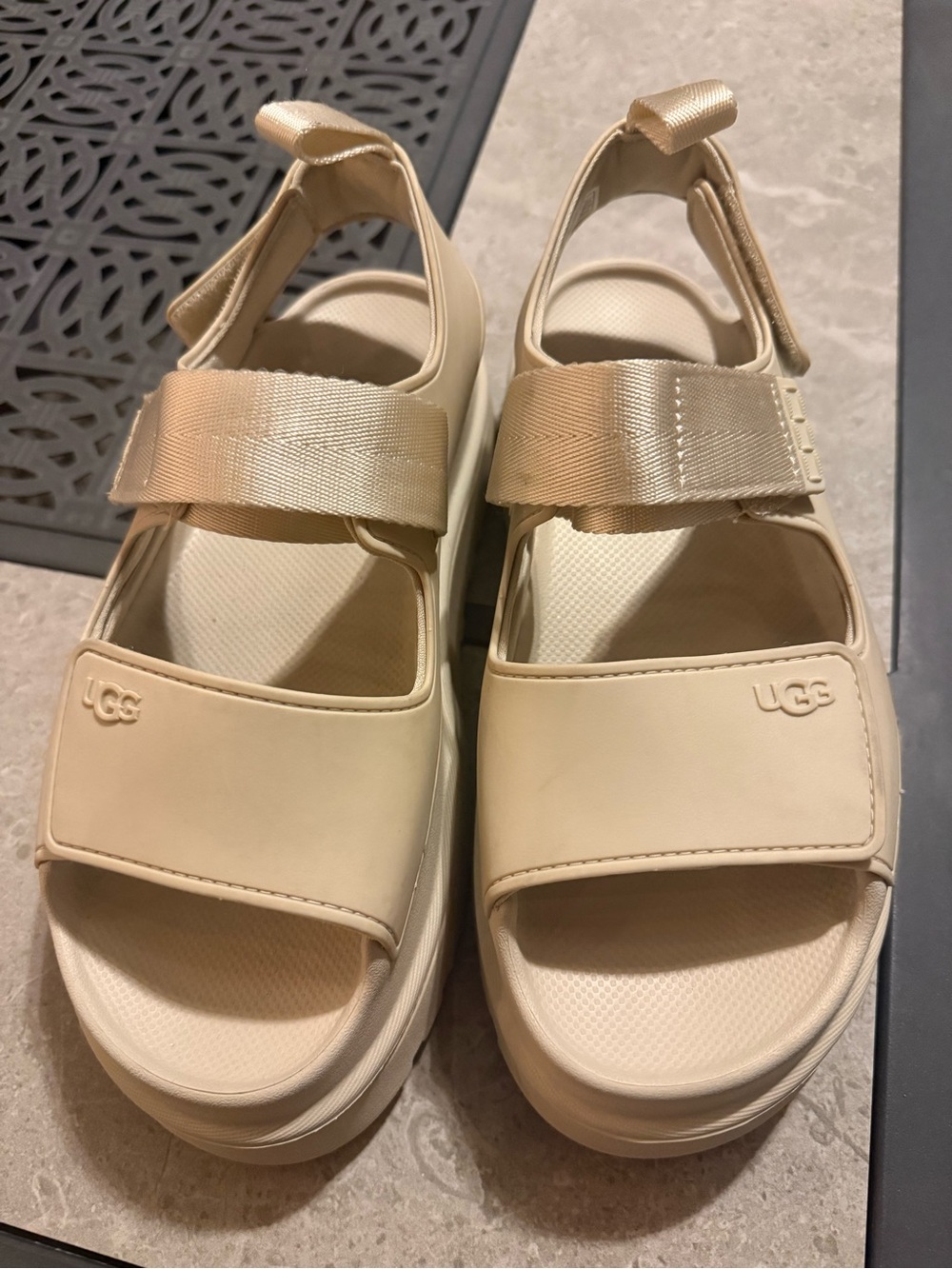 UGG Women's Beige Platform Sandals with Adjustable Straps